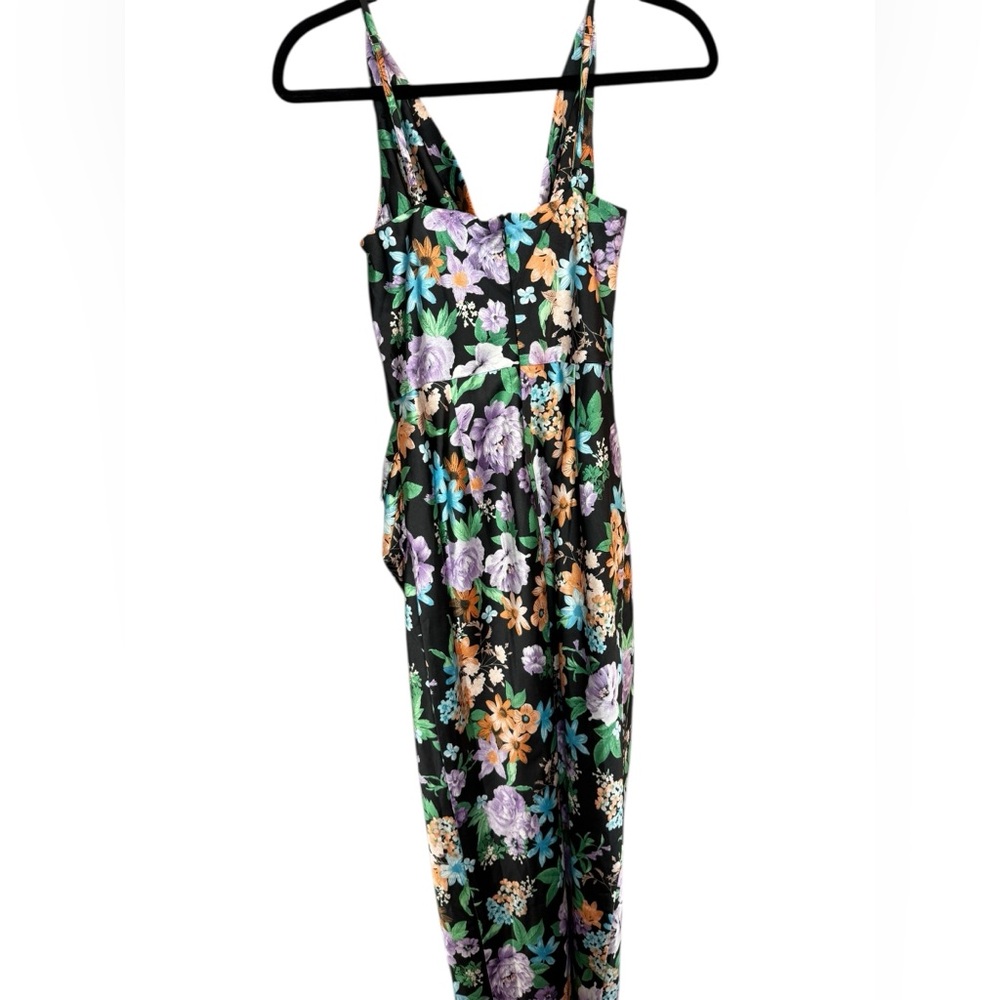 Lulus Cute Pursuit black floral satin cowl neck‎ tulip midi dress size small - Picture 6 of 9